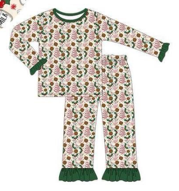 Baby Girls Pajamas Christmas Tree Cake Top Pants Pajamas Sets Preorder Moq 5