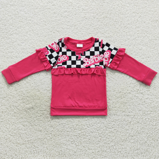 Baby Girls Clothes Top Pink Doll Ruffle Long Sleeve Shirts GT0296