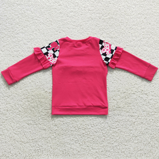 Baby Girls Clothes Top Pink Doll Ruffle Long Sleeve Shirts GT0296