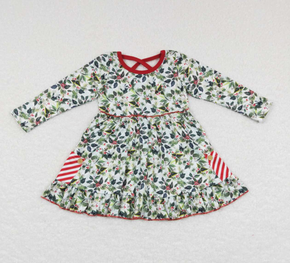 Baby Girls Dress Christmas Tree Leaves Knee Length Dresses GLD0389