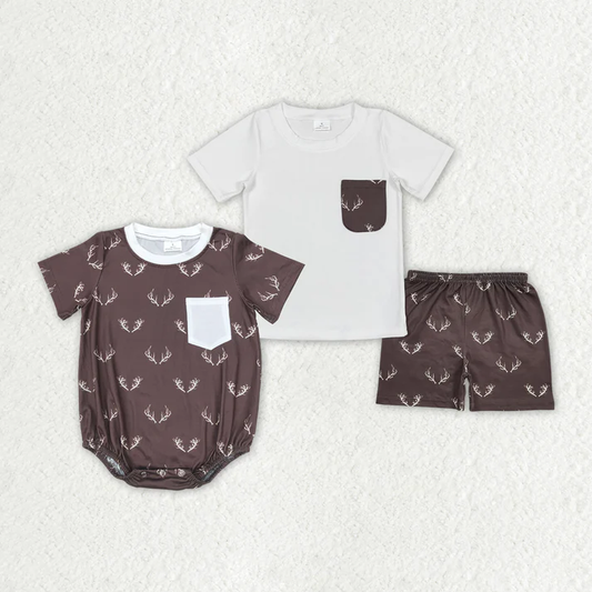 Boutique Baby Boys Clothes Summer Sibling Brother Deer Rompers Clothes Sets BSSO0896 SR1614