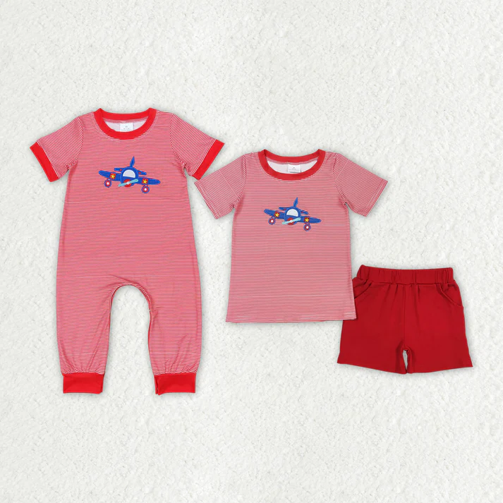 Summer Baby Boys Clothes Plane Sibling Brother Rompers Outfits SR1043 BSSO0995