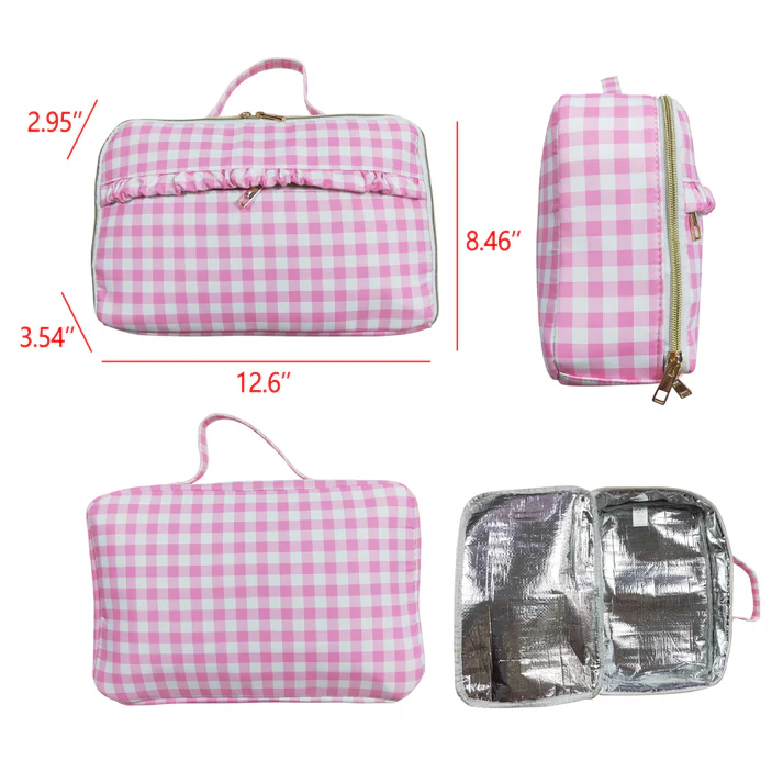 Baby Girls Lunch Boxes Back To School Pink Checkered Back Bags Lunch Boxes BA0088