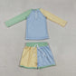 Sibling Baby Kids Patchwork Long Sleeve Back Zip Top Bummies Short Swimsuits