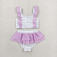 Sibling Baby Girls Lavender Flowers Stripe Swimsuits