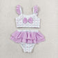 Sibling Baby Girls Lavender Flowers Stripe Swimsuits