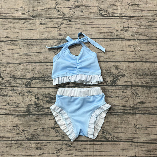 Baby Girls Swimwear Blue Strap Vest Bows Bummies 2 Pieces Swimsuits Preorder S0694