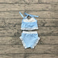 Baby Girls Swimwear Blue Strap Vest Bows Bummies 2 Pieces Swimsuits Preorder S0694