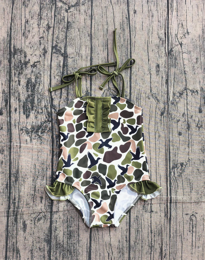 Baby Girls Strap Southern Green Camo Ducks Hunting Swimsuits Preorder S0744