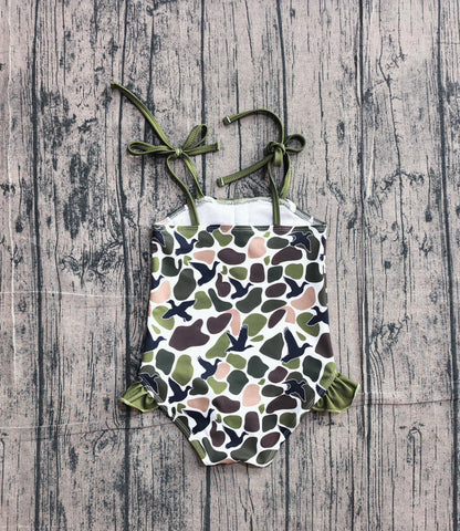 Baby Girls Strap Southern Green Camo Ducks Hunting Swimsuits Preorder S0744