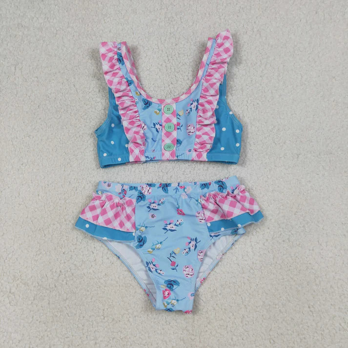 Baby Girls Sleeveless Flowers Button Vest Top Bummies Short Swimsuits S0777