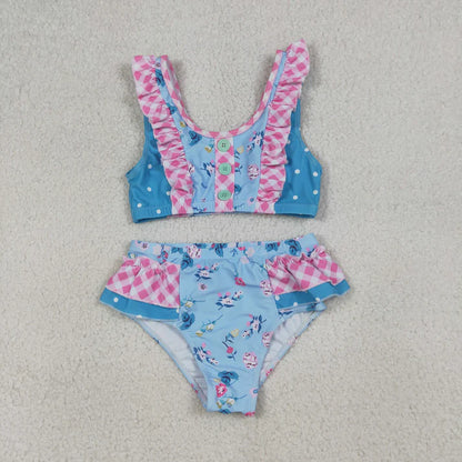 Baby Girls Sleeveless Flowers Button Vest Top Bummies Short Swimsuits S0777