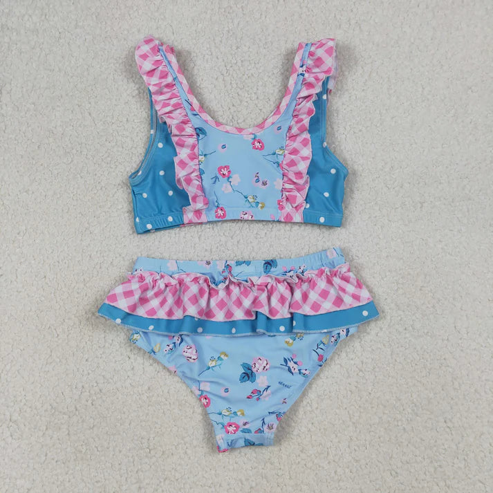 Baby Girls Sleeveless Flowers Button Vest Top Bummies Short Swimsuits S0777