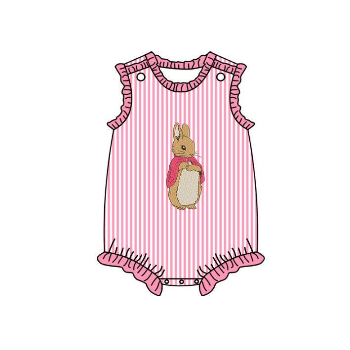 Baby Infant Girls Rompers Easter Pink Stripes Bunny Sleeveless Rompers preorder SR2041