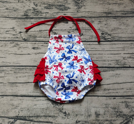 Baby Infant Girls Rompers 4th of July Bows Halter Rompers preorder SR2591
