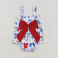 Sibling Baby Girls Strap Western Cows 4th of July Bow Top Ruffle Rompers
