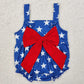 Sibling Baby Girls Strap Western Cows 4th of July Bow Top Ruffle Rompers