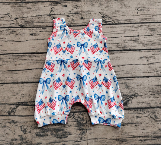 Baby Infant Girls Rompers 4th Of July Bows Flags Sleeveless Rompers Preorder SR2681 3.3