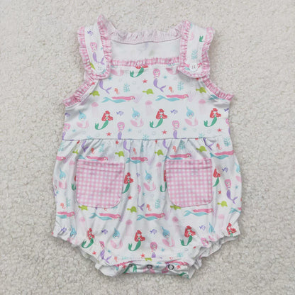 Sibling Baby Girls Sleeveless Mermaid Fishes Knee Length Dress Rompers