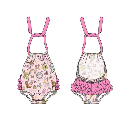 Baby Infant Girls Rompers Pink Strap Cactus Boots Backless Bubble Rompers Preorder SR2896 3.3