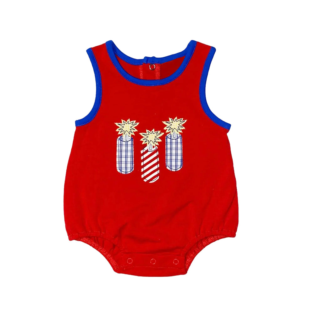 Baby Infant Boys Rompers Red Sleeveless Fireworks 4th Of July Rompers Preorder SR2901 3.3