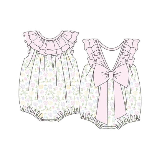 Baby Infant Girls Rompers Pink Sleeveless Floral Backless Bows Rompers Preorder SR2916 3.4