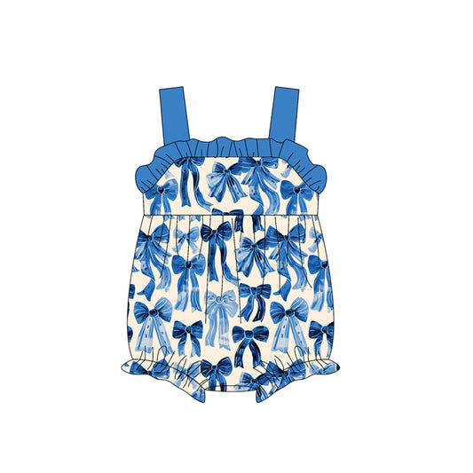 Baby Infant Girls Rompers Blue Strap Bows Plaid Ruffle Rompers Preorder SR2919 3.4