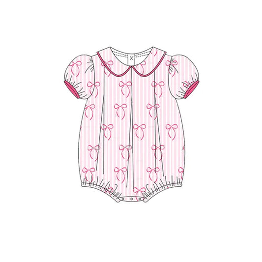 Baby Infant Girls Rompers Short Ruffle Sleeves Pink Stripe Bows Ruffle Rompers Preorder SR2931 3.6