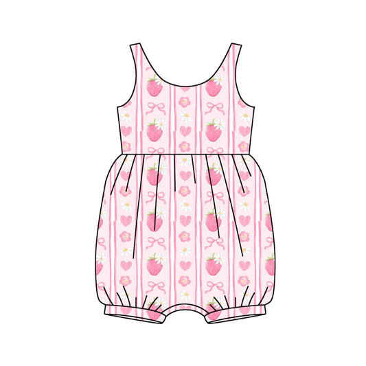 Baby Infant Girls Rompers Pink Sleeveless Bows Strawberry Stripe Ruffle Rompers Preorder SR2934 3.6
