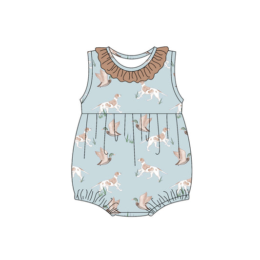 Baby Infant Girls Rompers Blue Sleeveless Dogs Ducks Round Collar Ruffle Rompers Preorder SR2935 3.5
