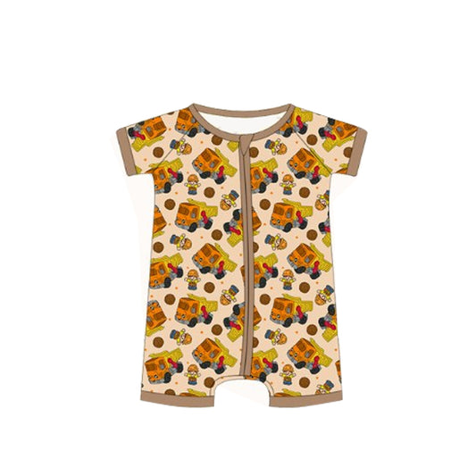 Baby Infant Boys Rompers Khaki Short Sleeves Scarecrow Trucks Zipper Rompers Preorder SR2989 3.15