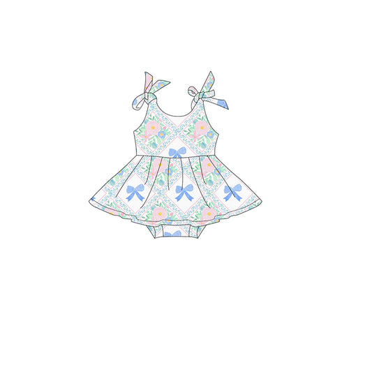 Baby Girls Rompers Strap Floral Blue Bows Skort Ruffle Rompers Preorder SR3046 3.27