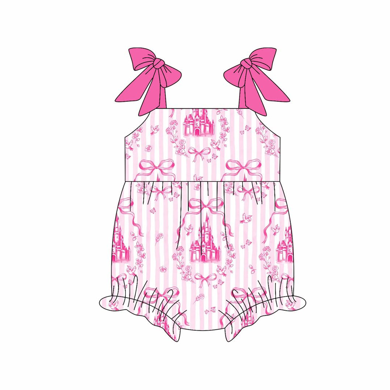 Baby Girls Rompers Pink Strap Castles Bows Ruffle Rompers Preorder SR3077 4.10