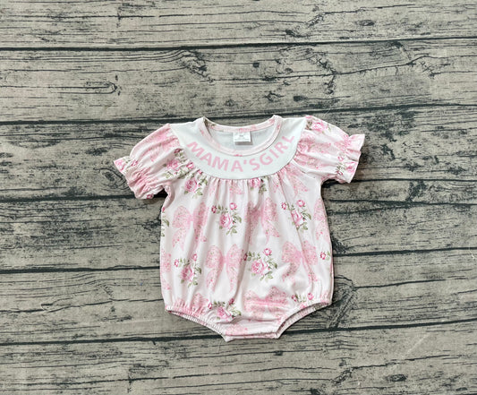 Preorder Baby Girls Rompers Short Ruffle Sleeves Pink Bows Flowers Ruffle Rompers SR3087 8.2