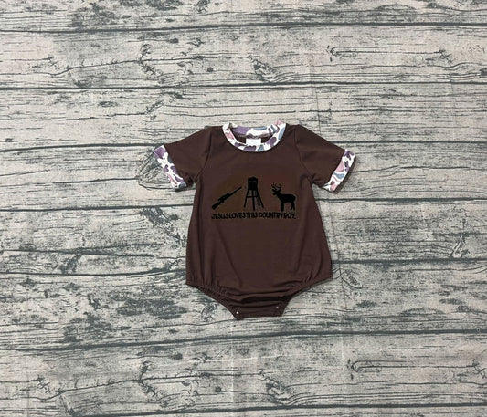 Embroidery Jesus Love Me Deer Baby Boys Camo Sleeve Hunting Rompers Preorder 10.25