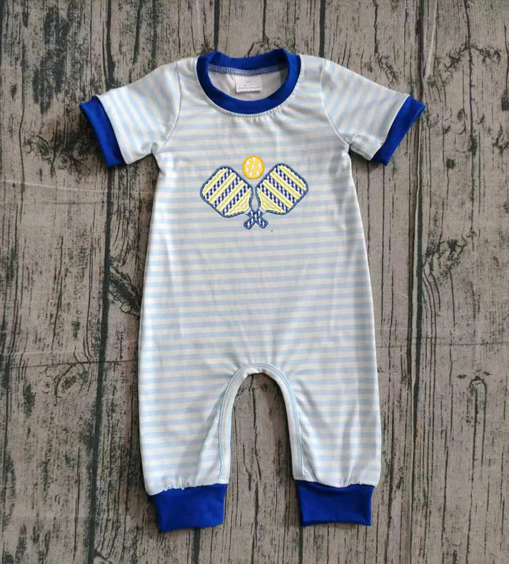 Embroidery Tennis Balls Baby Boys Stripe Team Footie Rompers Preorder 10.25