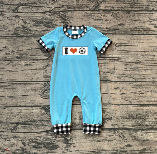 Embroidery I Love Footballs Baby Boys Team Footie Rompers Preorder SR3369 11.17