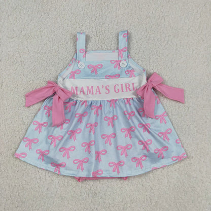 Sibling Mama's Girls Strap Bows Ruffle Knee Length Dress Bummies Tunic Rompers