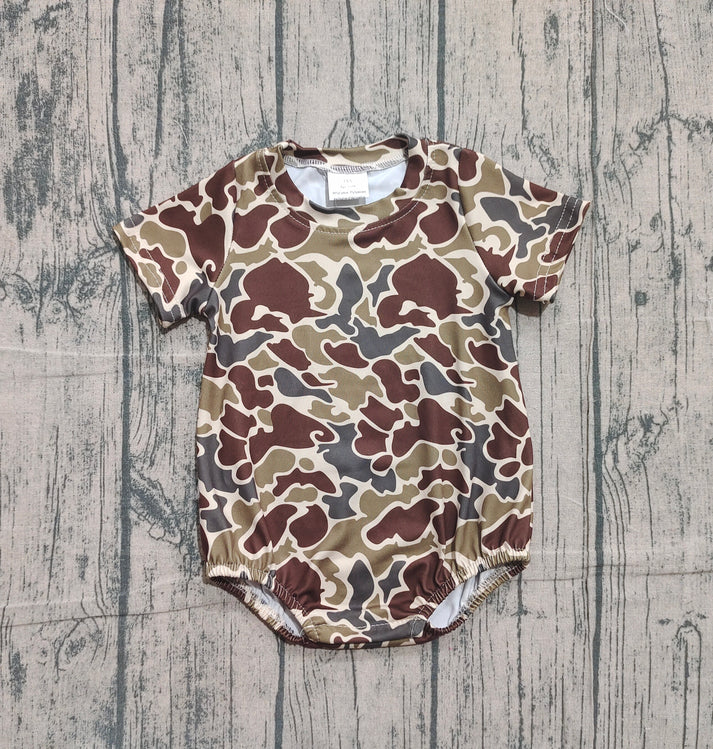 Baby Boys Dark Khaki Camo Short Sleeve Southern Rompers Preorder SR3453 11.15