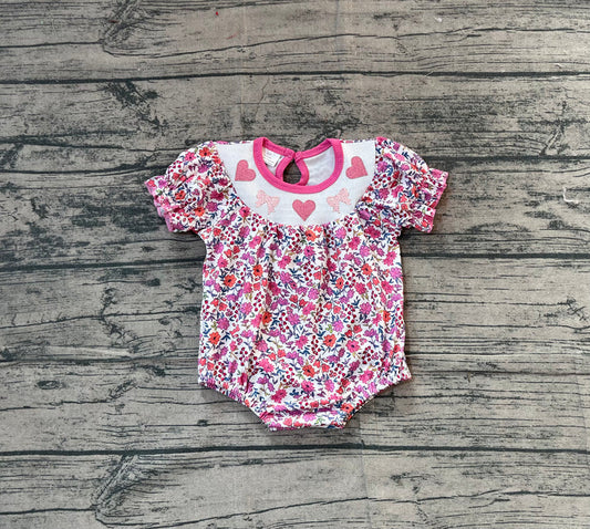 Smocked Hearts Bows Baby Girls Flowers Valentines Ruffle Rompers Preorder SR3465 11.15