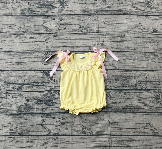 Baby Girls Pink Flowers Bows Flutter Sleeve Ruffle Rompers Preorder 1.14
