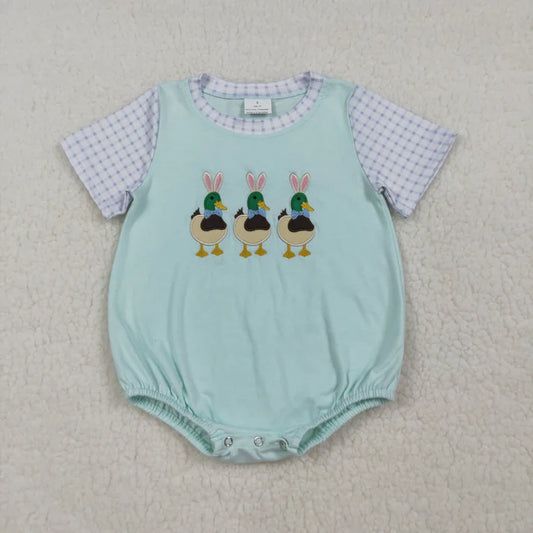 Sibling Baby Boys Embroidery Bunny Ducks Top Pockets Short Hunting Clothes Set Rompers