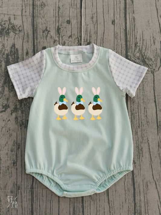 Embroidery Bunny Ducks Baby Boys Short Sleeve Easter Hunting Rompers Preorder 1.14