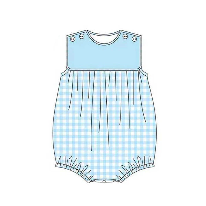 Baby Boys Sleeveless Blue Checked Rompers Preorder 11.20