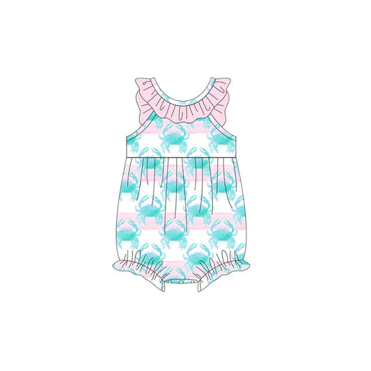 Baby Girls Stripe Crabs Collar Ruffle Rompers Preorder 11.20