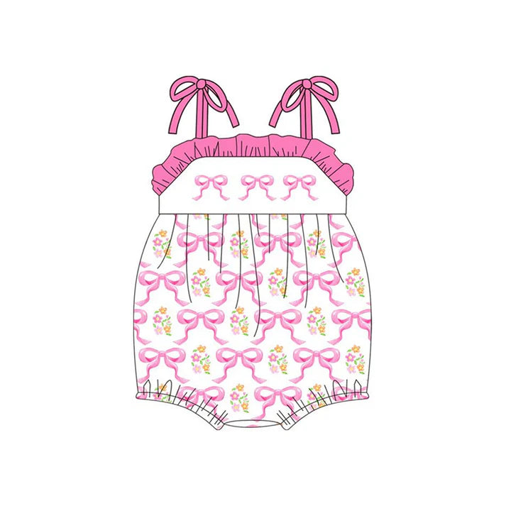 Baby Girls Pink Stripe Bows Flowers Ruffle Rompers Preorder 11.20