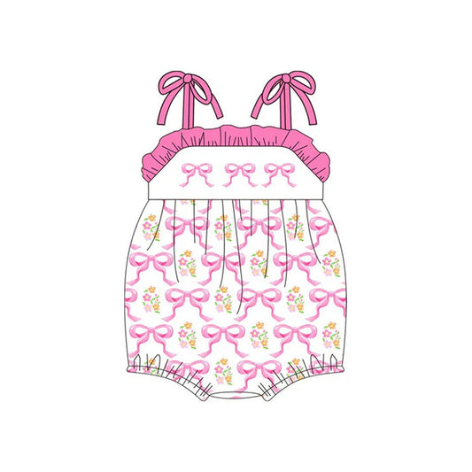 Baby Girls Pink Stripe Bows Flowers Ruffle Rompers Preorder 11.20