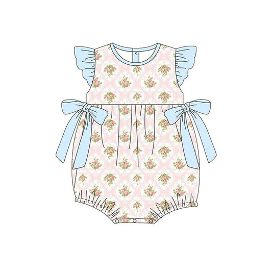 Baby Girls Flutter Sleeve Bows Flowers Checked Ruffle Rompers Preorder 11.20