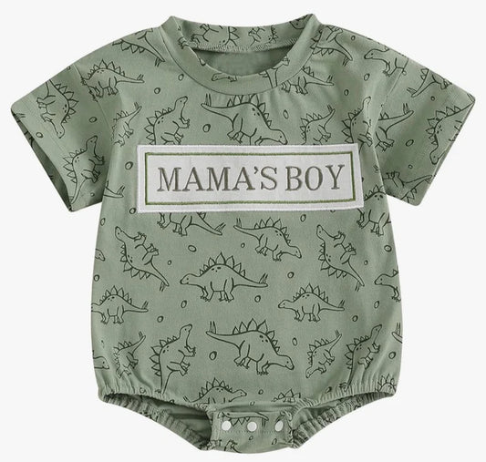 Baby Mama's Boys Dinosaurs Western Green Short Sleeve Rompers Preorder 11.29