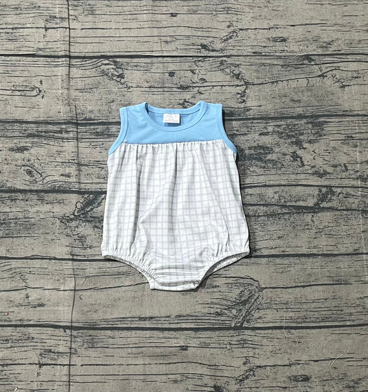 Baby Boys Sleeveless Blue Checked Rompers Preorder 1.14